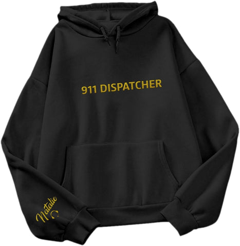 Leeprints Personalized Embroidered Dispatcher 911 Sweatshirt, Pulse Dispatch Embroider Hoodie, Thin Gold Line 911