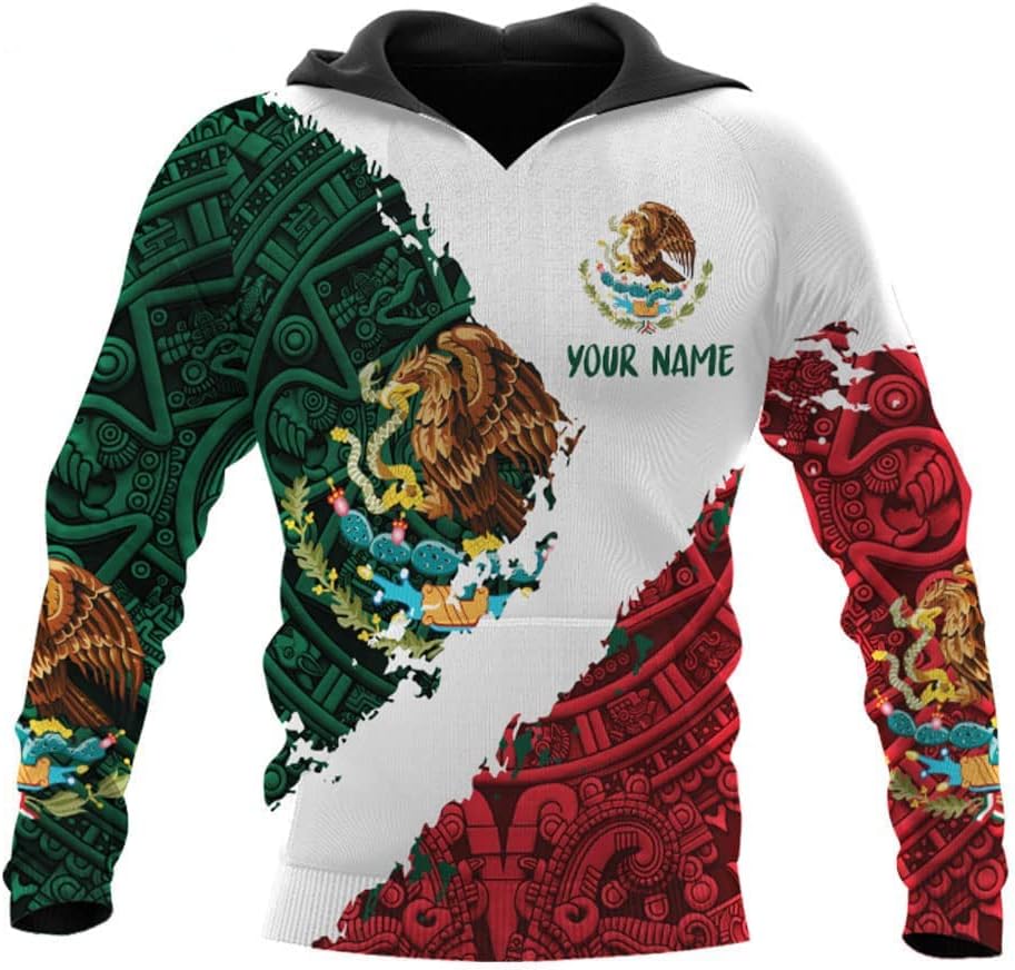 Mostprints Personalized Name Mexican Hoodie 3D, Mexican Hoodies for Men, Unisex Mexico Hoodie, Mexico Hoodies for Men