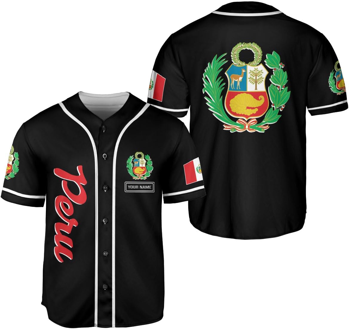 Podagree Personalized Peru Baseball Jersey, Peruvian Proud Flag Jersey Shirt Peru Coat of Arms Peruvian Gift for Men Women