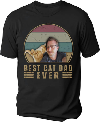 Personalized Best Cat Dad Ever Shirt, Cat Daddy Fathers Day Custom Photo Funny Custom Cat Dad Shirt with Pet Names (Cotton, TS41)