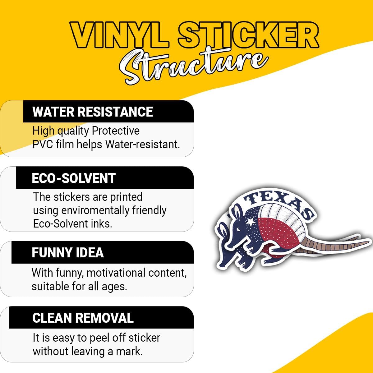 (3Pcs) Cute Armadillo Texas Sticker, Lone Star Texas Flag Decal, El Paso Houston Dallas San Antonio TX for Cars Trucks Vans Bumper Windows Waterbottles Laptops 3"x3"