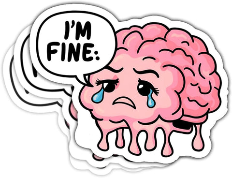 (3pcs) Fine Brain Sticker, Human Brain Decal, Mental Health Neurodivergent Sticker, I'm Fine Brain Stickers- Vinyl Stickers 3 Inches for Laptop Water Bottle Phone Car Window Helmet