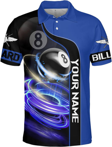 Personalized 8 Ball Polo Shirt, Billiard Shirt Custom Billiard Player 3D Print Shirts for Men Women Teams Pool (Polyester, PL177), Small-5X-Large
