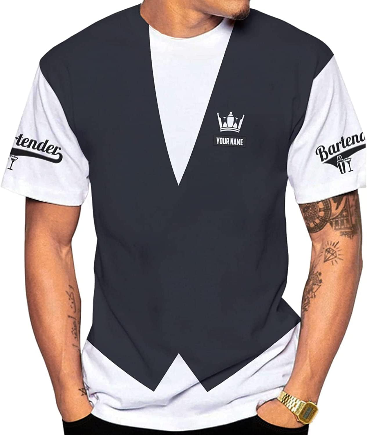 RoyalBro Personalized Bartender Shirt Custom Bartender Shirts Bartending 3D T Shirts Cocktail Wine Tshirt for Men & Women (Multi 4)