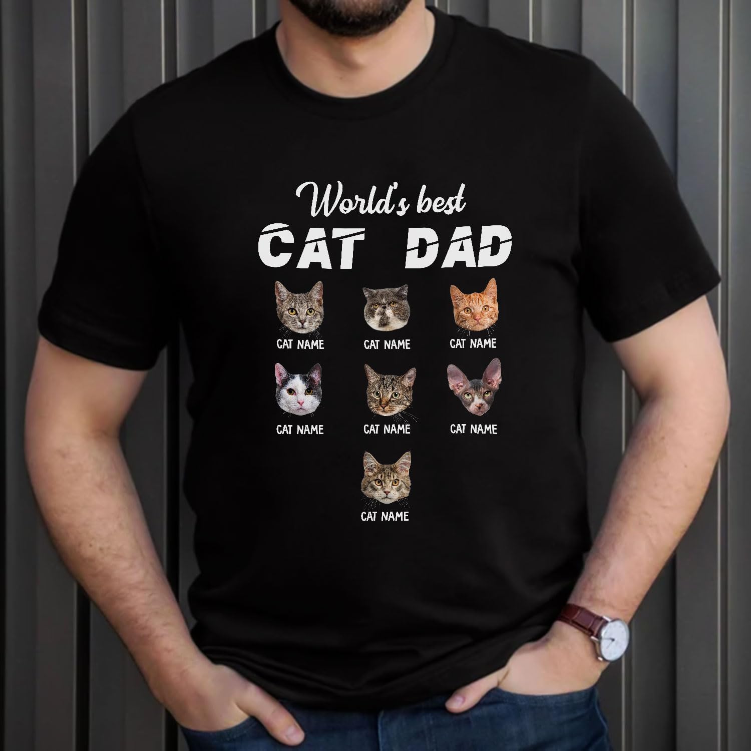 Personalized Best Cat Dad Ever Shirt, Cat Daddy Fathers Day Custom Photo Funny Custom Cat Dad Shirt with Pet Names (Cotton, TS77)