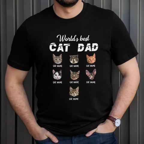 Personalized Best Cat Dad Ever Shirt, Cat Daddy Fathers Day Custom Photo Funny Custom Cat Dad Shirt with Pet Names (Cotton, TS77)