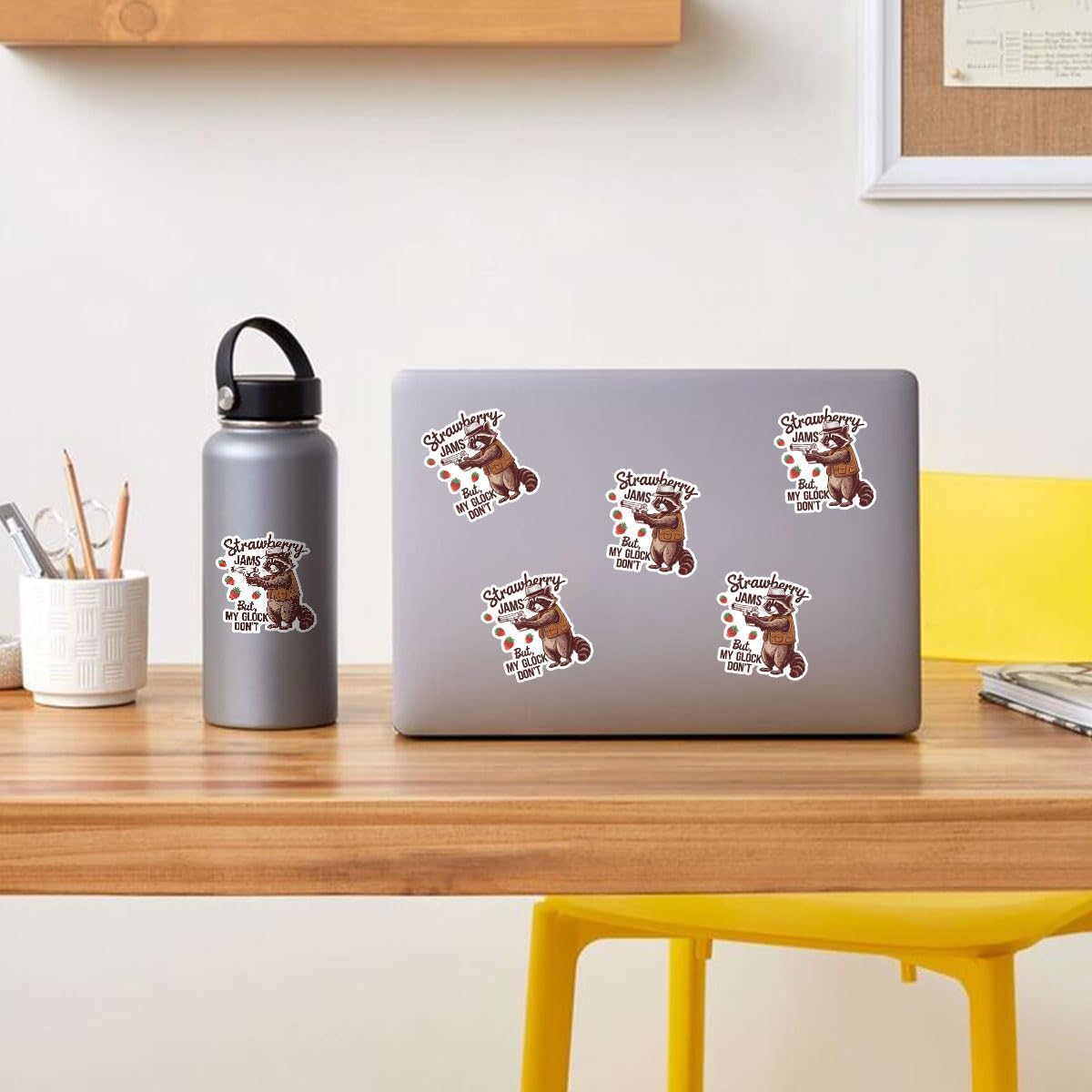3 Pcs Strawberry Jams But My Gl**k Don't Sticker Funny Raccoon Meme Sarcastic Joke, Raccoon Bumper Sticker- Vinyl Sticker 3 Inches for Water Bottles Laptop Phone Car Window Helmet