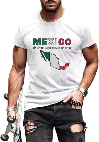 Mostprints Personalized Name Embroidered Mexico Tshirt, Customized Name Shirts Mexican US Flag, Mexico Shirt2