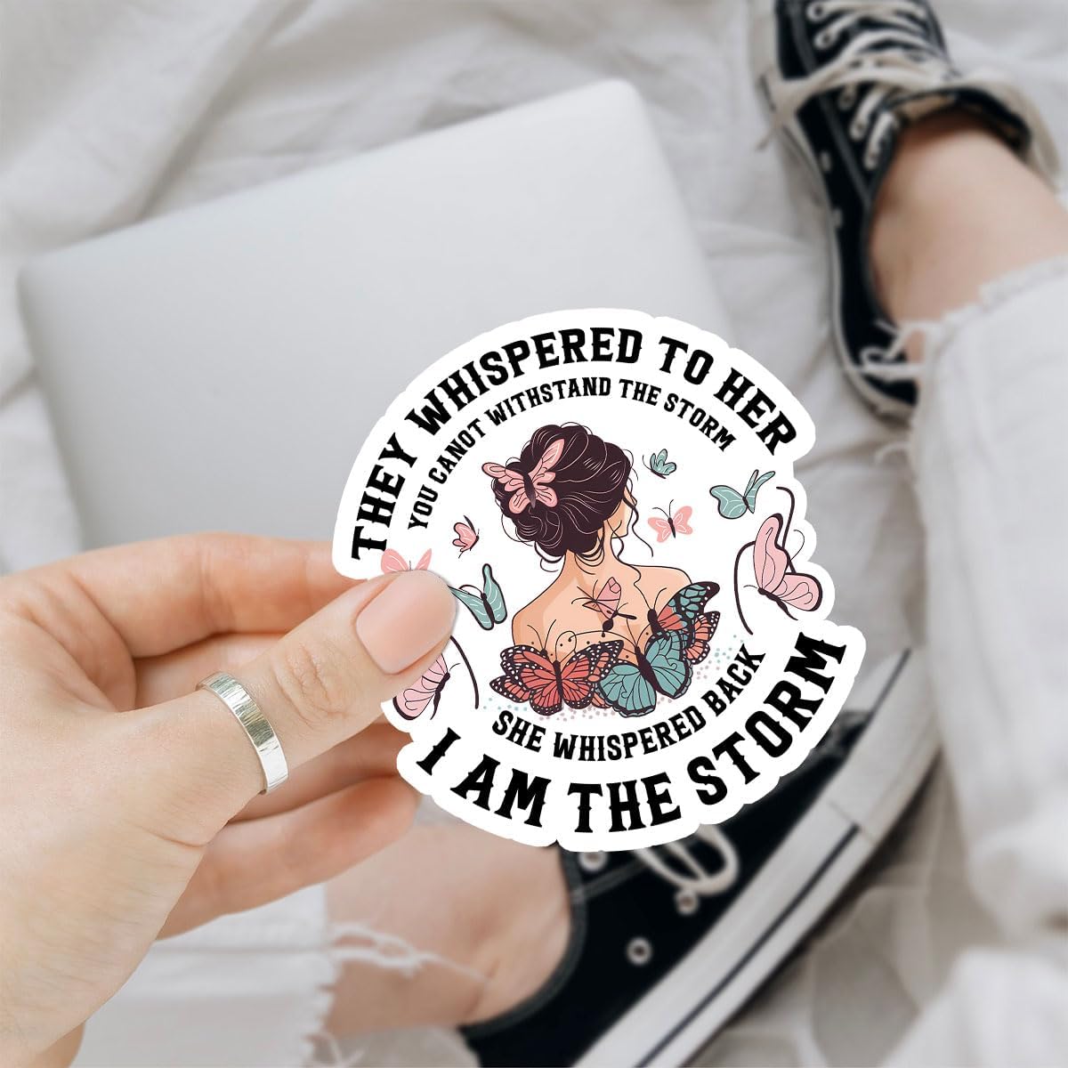 3Pcs They Whispered to Her You Can Not Withstand The Storm She Whispered Back I Am The Storm Vinyl Sticker, They Whispered to Her Sticker - Sticker for Laptop Water Bottle Car Phone Hard Hat 3"