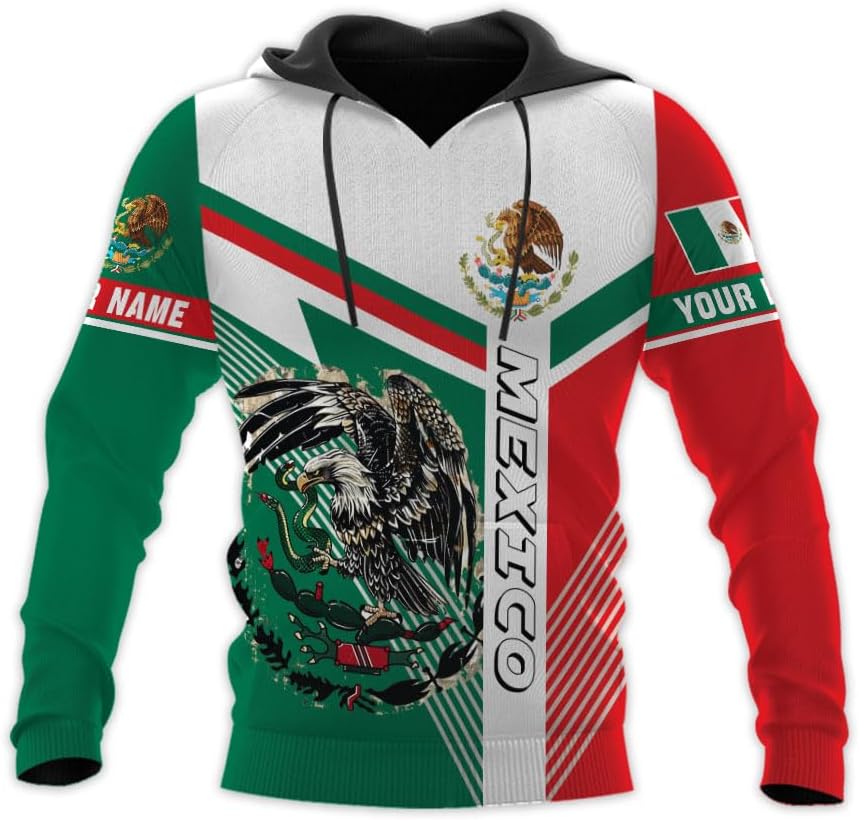 HomeDesign Custom Mexico Shirts Personalized Name Mexican 3D Flag Shirt for Men Women Aztec Unisex US Eagle Pride Camisas