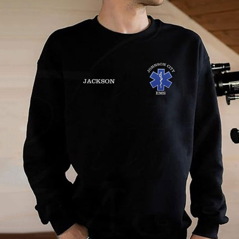 Intenprints Personalized EMS EMT Embroidered Sweatshirt, Custom EMS EMT Paramedic Uniform Emergency Medical Technician Shirts