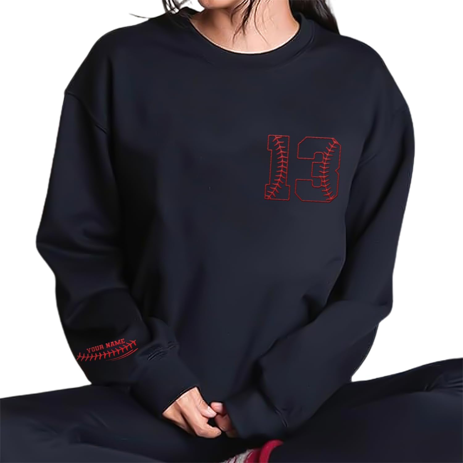 Intenprints Personalized Baseball Mom Embroidered Sweatshirt Customized Baseball Shirt Baseball Sweatshirts for Women and Men