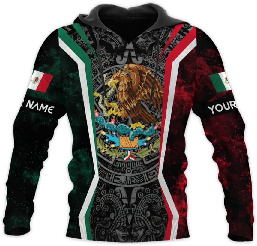Mostprints Personalized Name Mexican Hoodie 3D, Customized Mexican Hoodies for Men, Unisex Mexico Hoodie,Mexico Hoodies for Men