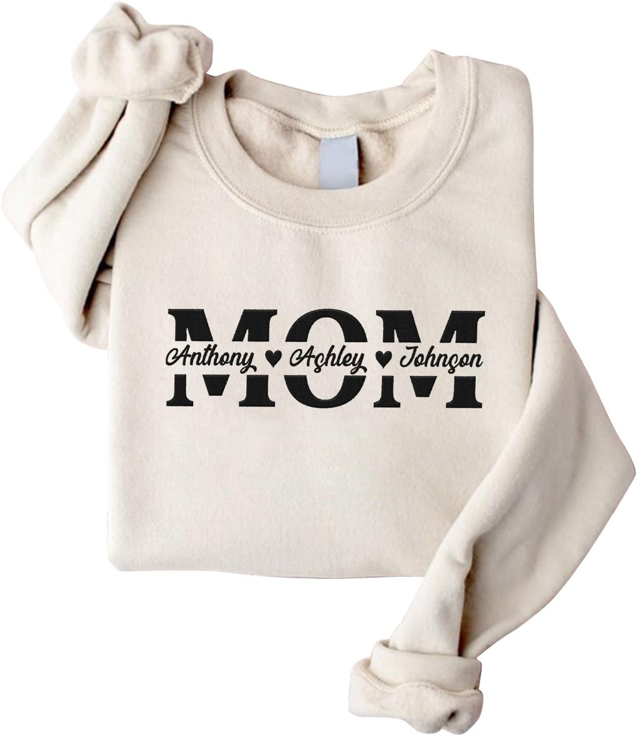 Embroidered Personalized Mom Sweatshirt, Mom Sweatshirt with Kids Names, Mama Est 2023 Sweatshirt for Mom (Cotton, SS147), Small-5X-Large