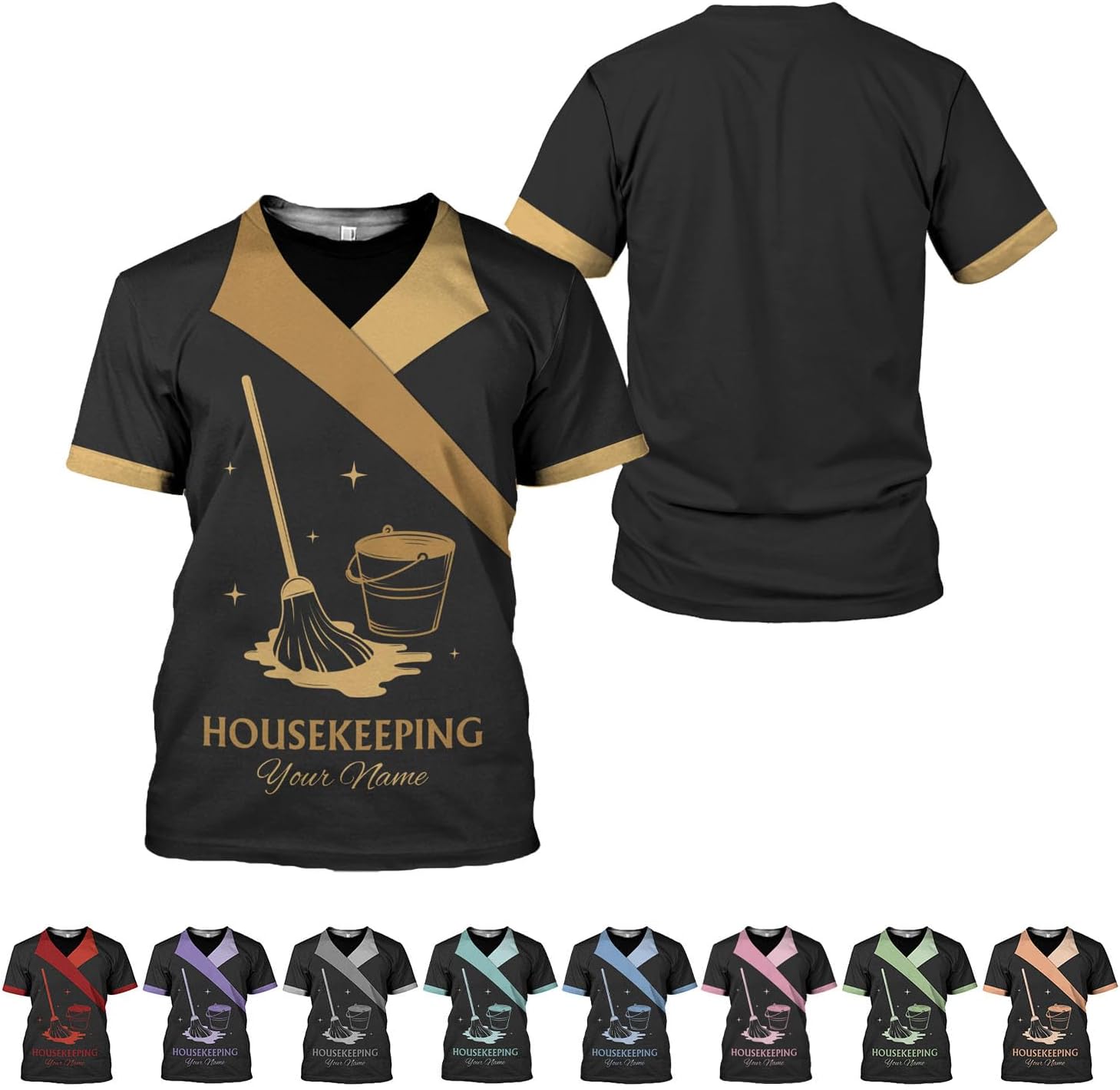 Personalized Housekeeping Shirts, Custom Cleaning Uniforms for Women 3D Cleaning Service Gifts Housekeeper Shirt Clean Lady