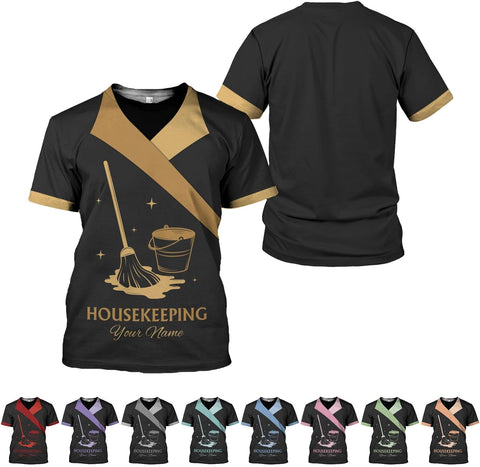 Personalized Housekeeping Shirts, Custom Cleaning Uniforms for Women 3D Cleaning Service Gifts Housekeeper Shirt Clean Lady