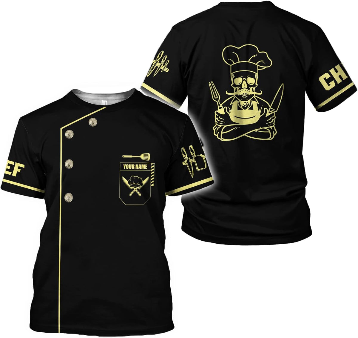 Personalized Chef Shirt Master Chef 3D Shirts Chef Gifts Custom Name Chefs Shirt for Men and Women, Tshirt Chef Utility Shirt