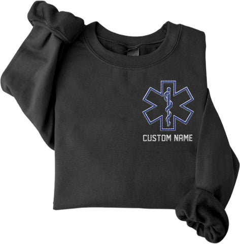 Personalized EMT EMS Paramedic Thin White Line Embroidered Sweatshirt, EMT Student, EMT Future, Medical Worker (Cotton, SS136)