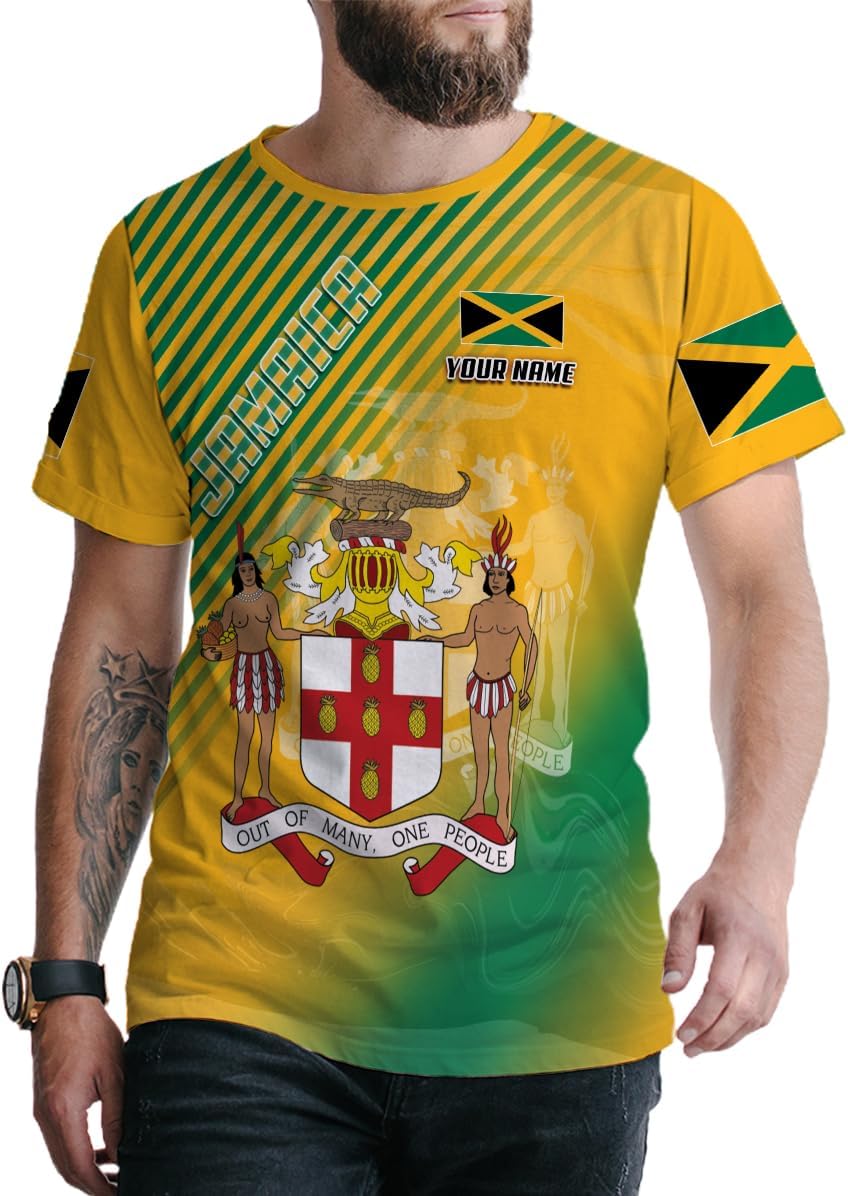 Ligthuy Personalized Jamaica Shirt 3D, Custom Jamaica Flag Lion Shirt for Men and Women, Jamaican Pride T-Shirt Unisex