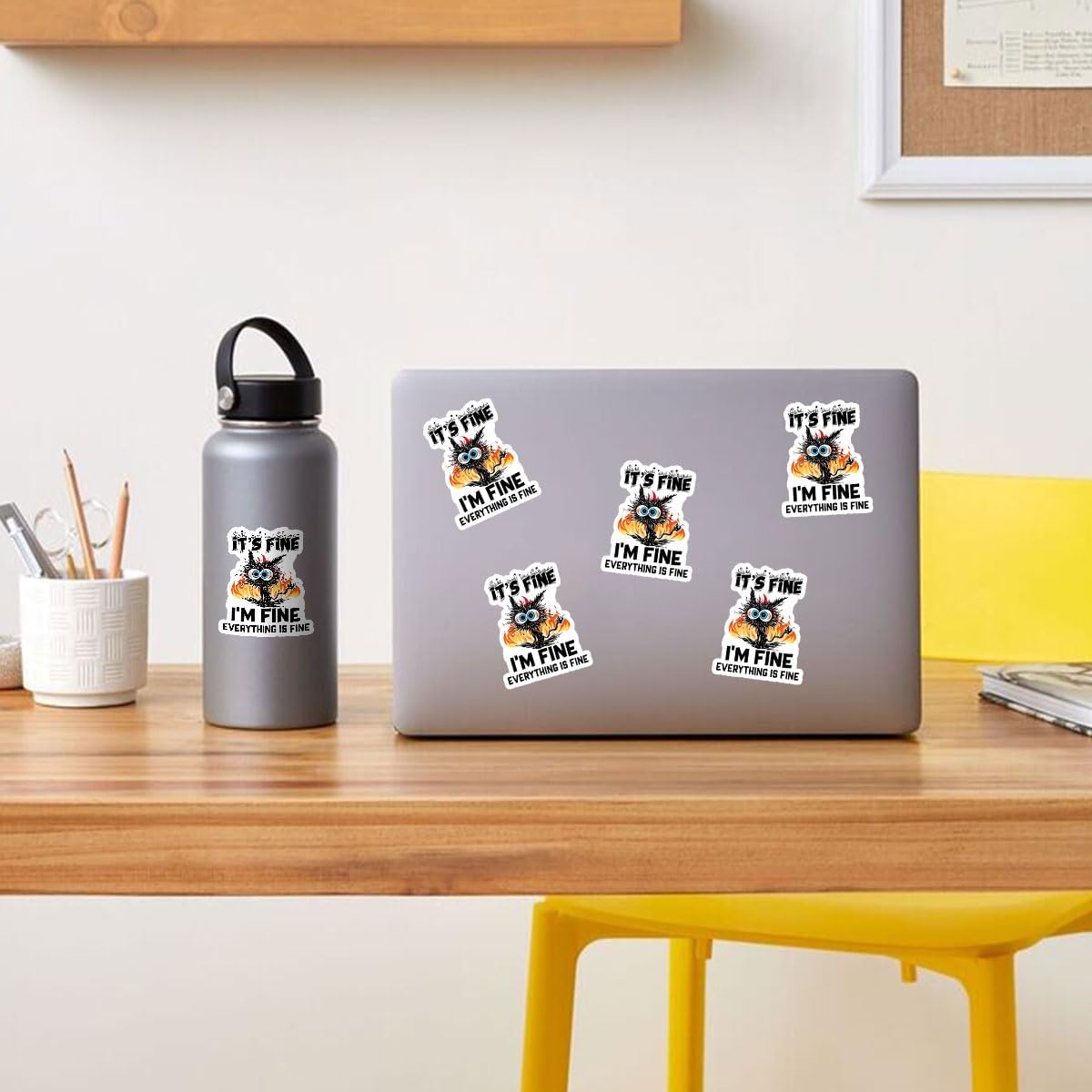 3Pcs Its Fine Im Fine Everythings Fine, Funny Stickers for Adults, Cat Stickers for Water Bottles, Dumpster Fire This is Fine Sticker - Vinyl Stickers Waterproof for Laptop Car Window Helmet 3 Inches