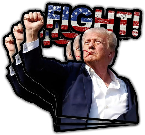 (3pcs) Trump Fight Decal, Trump You Missed Decal, Trump Shooting Stickers, Trump Bumper Stickers For Cars, Trump 2024 Fight - Vinyl Stickers Decal 5 Inches For Laptop Water Bottle Car Helmet (Fight 2)