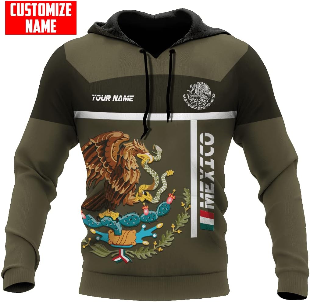 AOVL Personalized Name Mexican Shirts for Men Customized Mexico Shirts for Men Mexico Shirts Mexico Shirt Eagle Flag S-5XL