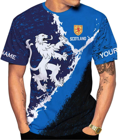 Custom Scotland Shirts for Men Scottish Rampant Lion Scotland Coat of Arms Banner T-Shirt Lion Scottish Pride Gift Shirts 3D