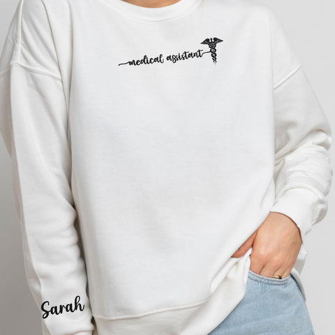 Custom Medical Assistant Embroidered Sweatshirt for Women, MA Nurse Crewneck, Medical Assistant Shirts Gift for Nurse