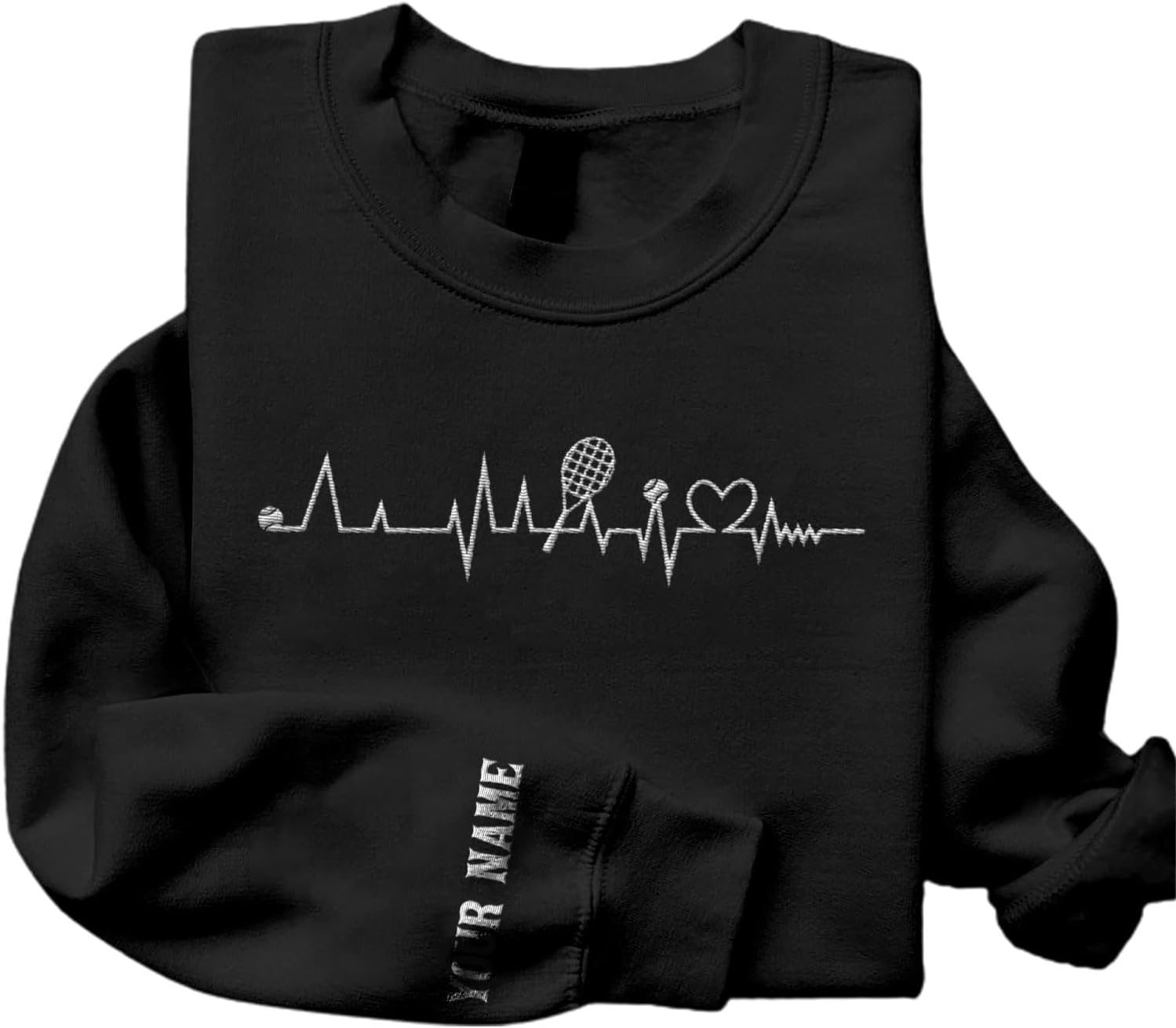 MAPrints Personalized Tennis Sweatshirt, Heartbeat Embroidery, Sport Gift