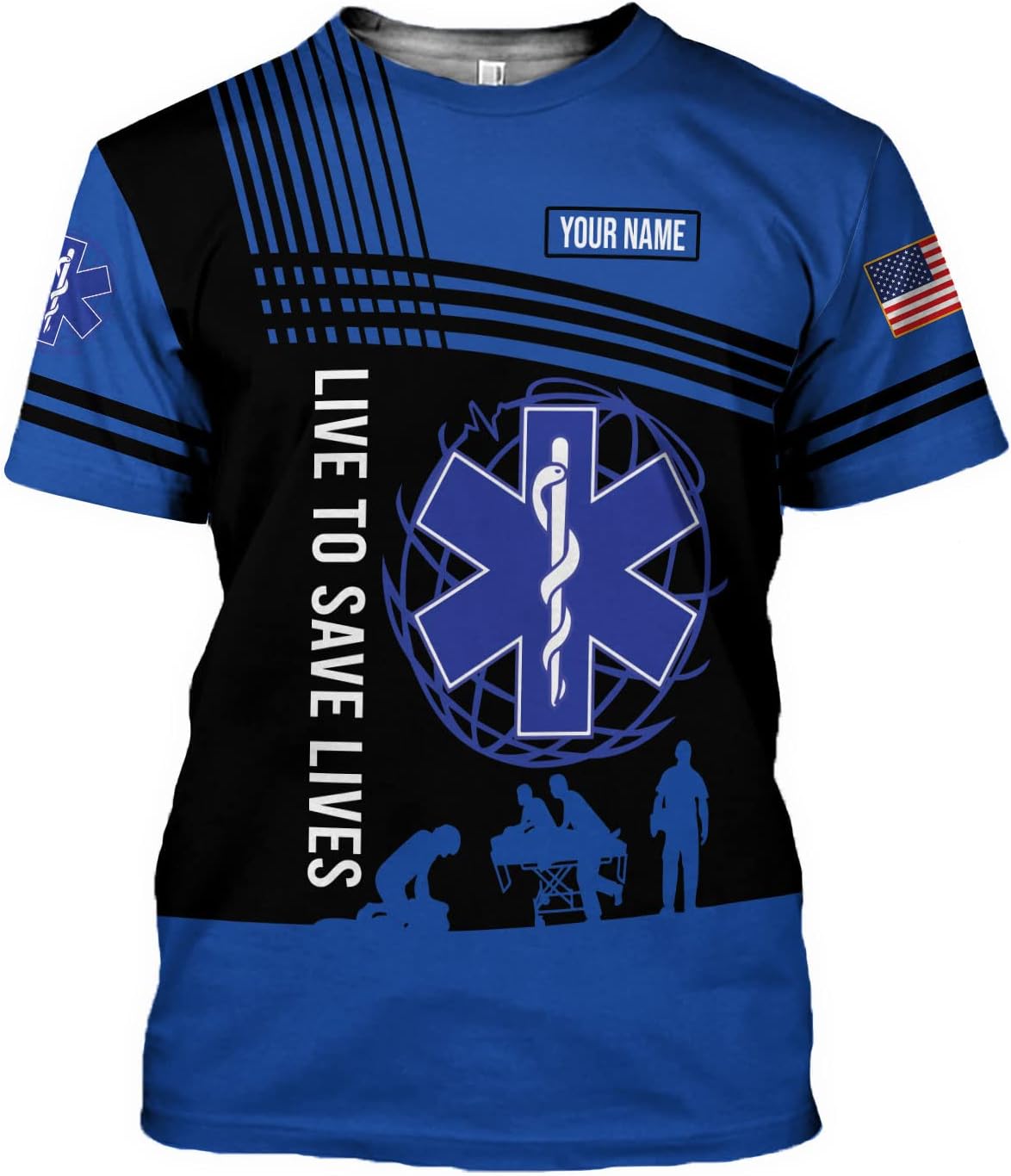 Vybonz Personalized Name Uniform Emergency Medical Technician T-Shirt, Paramedic Shirt, EMS Shirt, EMT Tshirt for Men & Woman
