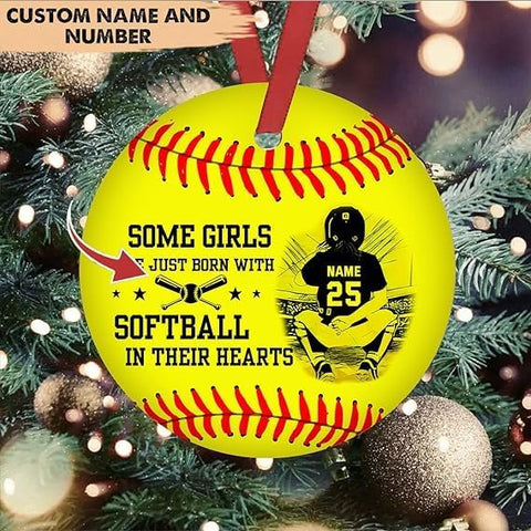 Artparel Personalized Softball Ornament Christmas Tree Decoration Custom Softball Christmas Ornament 2D Shape Flat Softball Lover Gifts Beginner Softball Players Ornament Gift (SBC7)