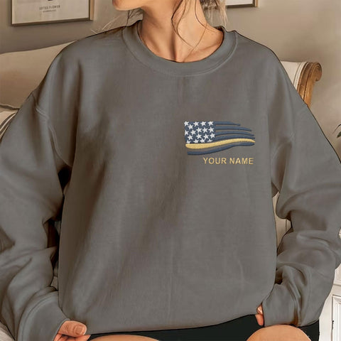 Intenprints Personalized Embroidered Dispatcher Shirt 911 Emergency Services Sweatshirt Thin Gold Line Flag Dispatcher Shirt