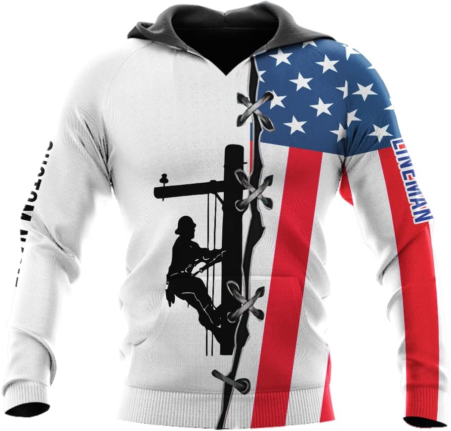 Personalized Lineman 3D Print Hoodies Unisex Pullover Hoodie Gift For Men, Women, Full Size S-5XL For Men Women