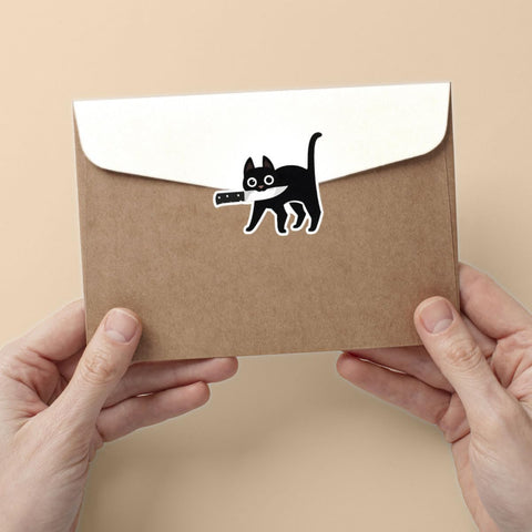 (3 Pcs) Halloween Black Cat Stickers with Knife, Cat Car Stickers and Decals, Catnap Stickers - Stickers for Laptop Water Bottle Phone Car Window Helmet Vinyl Stickers 3 Inches (Cat & Knife 2)