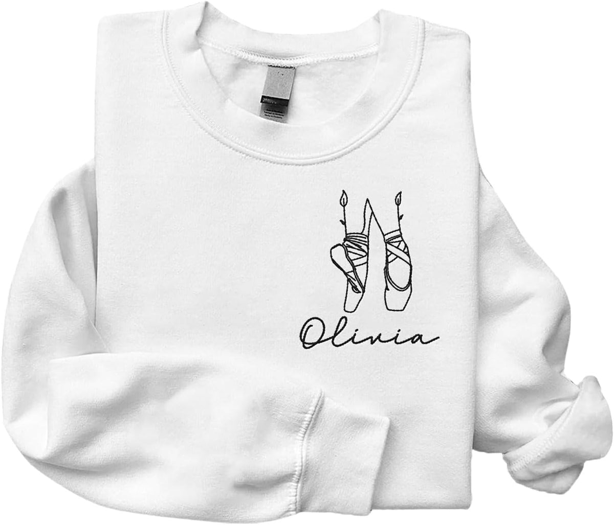 Custom Ballet Embroidered Sweatshirt for Women and Girls Ballerina Funny Dance Shoes Gift Cool Dancer Toe Dancing Sport Shirt