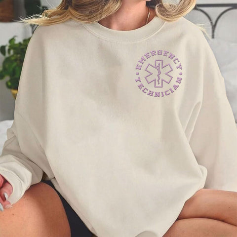 Personalized EMS Paramedic Embroidered Sweatshirt, EMT Student, EMT Sweatshirt with Reflective Logo, Emergency Medical Shirt (Cotton, EMS 7), Large-5X-Large