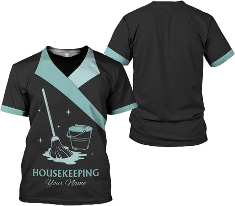 Personalized Housekeeping Shirts, Custom Cleaning Uniforms for Women 3D Cleaning Service Gifts Housekeeper Shirt Clean Lady