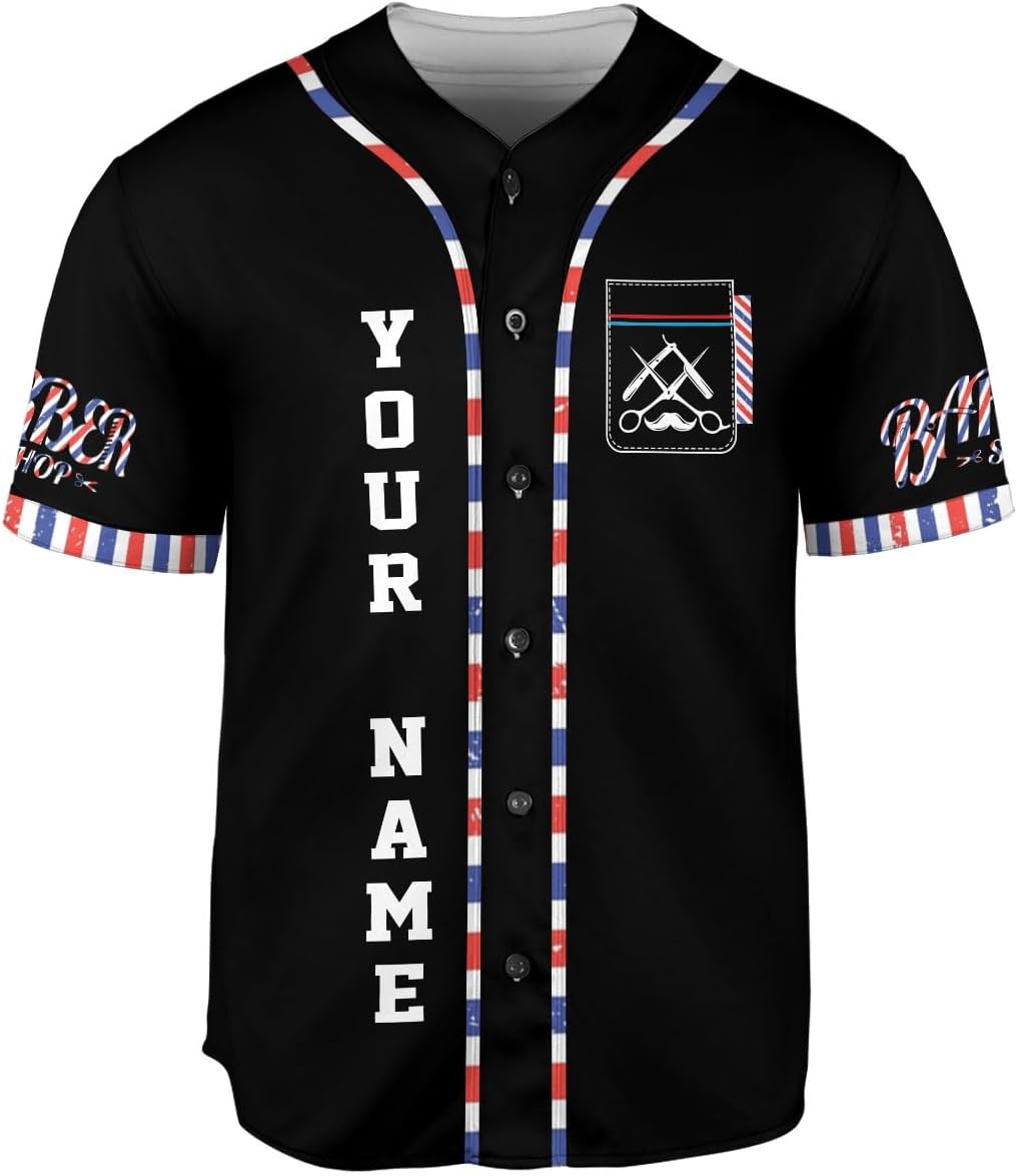 Mostprints Personalized Baber Baseball Jersey, Hairdresser Baseball Jersey Barber Shop, Barber Shirts for Men and Women New 2024