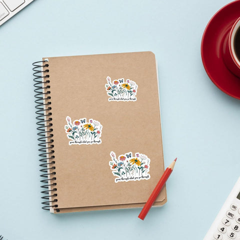3Pcs Grow Through What You Go Through Motivational Sticker Floral Sarcastic Inspirational Waterproof Decal Grow Through What You Go Through Stickers for Laptop Bottle Phone Car Hard Hat Helmet 3"