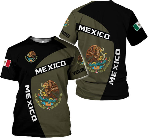 Mostefy Customized Name Eagle Mexico Mexican US Flag Unisex 3D All Over Printed Sportwear, T Shirt for Men Women Adult Full Size S-5XL TS10
