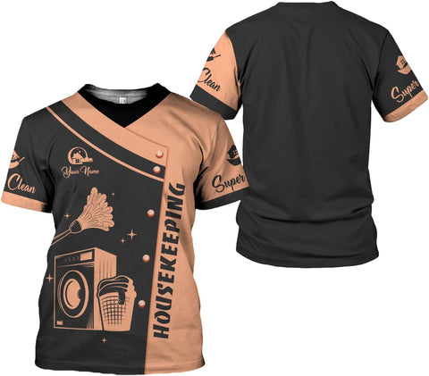 Personalized Housekeeping Shirts, Custom Cleaning Uniforms for Women 3D Cleaning Service Gifts Housekeeper Shirt Clean Lady