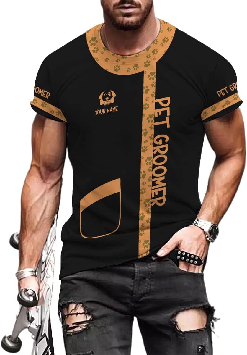 RoyalBro Personalized Dog Groomer Shirt Custom Dog Cat Grooming Stylish Shirts Groomers Tshirts Groomer Tshirt Men & Women (Style 7) Multicolor