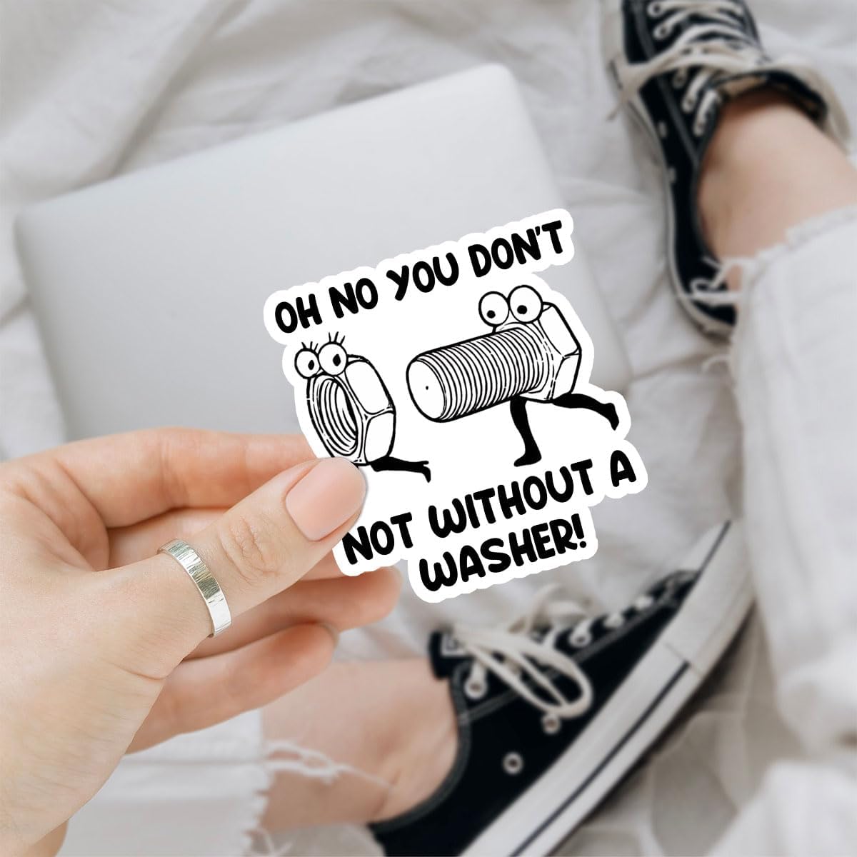 3Pcs Oh No You Don't Not Without A Washer Sticker, Washer Bumper Sticker, Funny Sarcastic Adult Stickers, Dirty Mind Dark Joke Vinyl Decal- Stickers for Laptop Water Bottle Phone Car Window Helmet 3"
