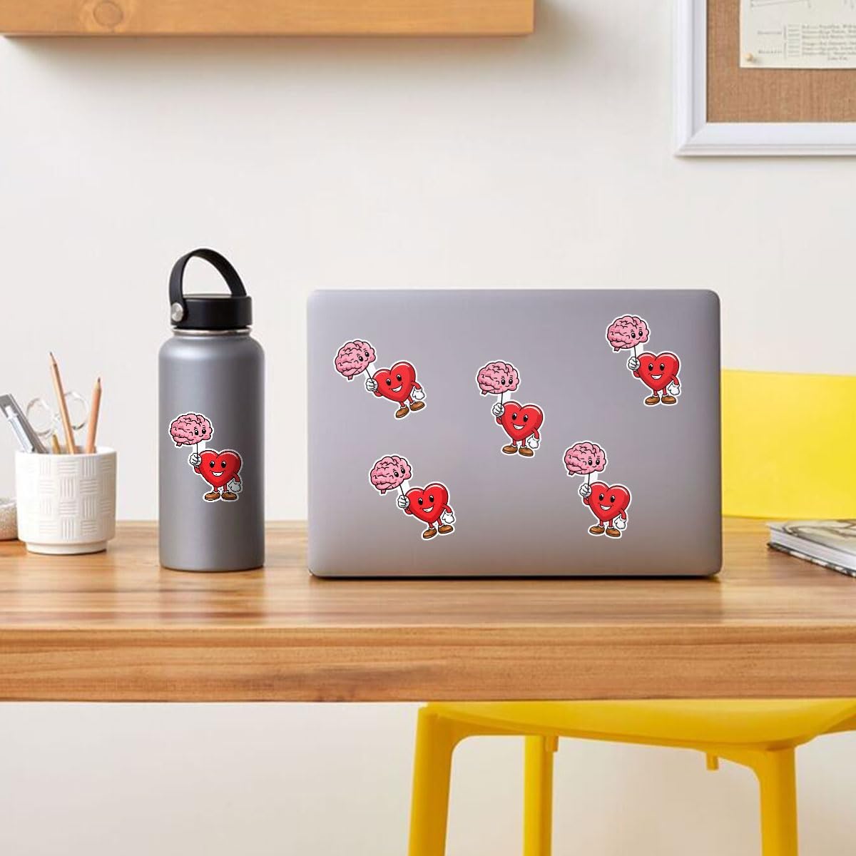(3pcs) Heart and Brain Connected Sticker, Mental Health Sticker, Right Balance Between Head and Brain - Vinyl Stickers 3 Inches for Laptop Water Bottle Phone Car Window Helmet