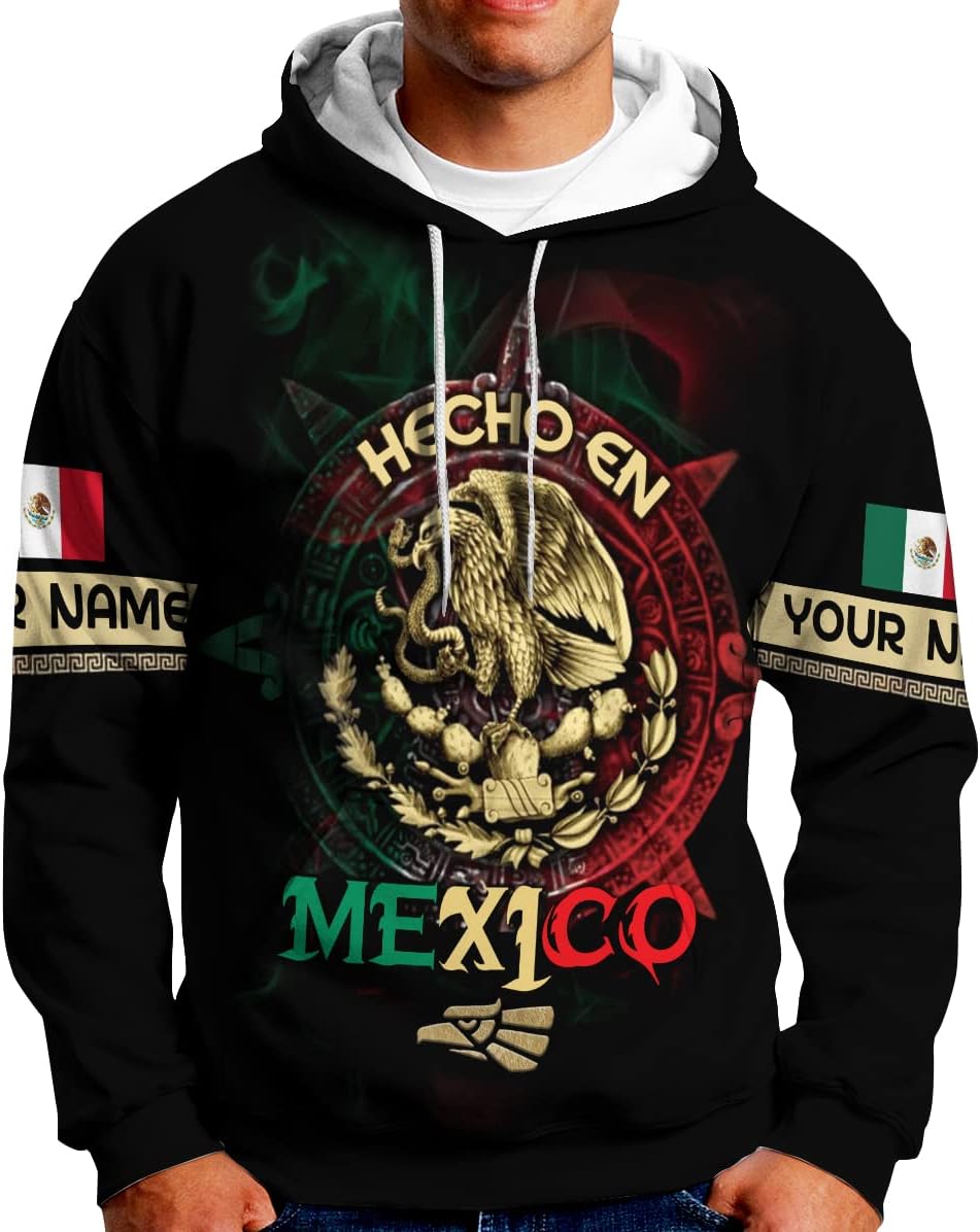 Mostprints Personalized Name Mexican Hoodie 3D, Customized Mexican Hoodies for Men, Unisex Mexico Hoodie, Mexico Hoodies for Men