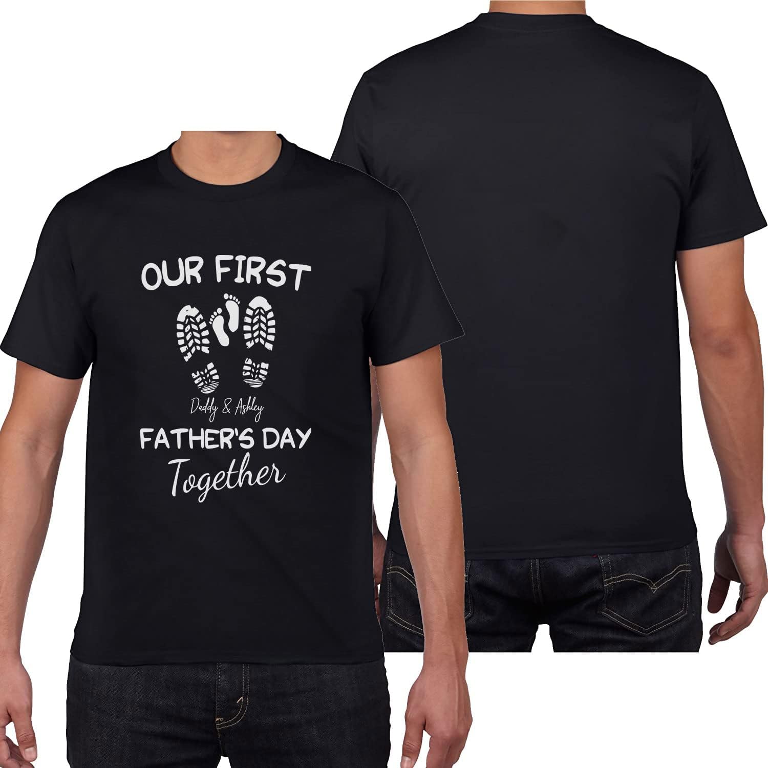 Personalized Dad Shirt Father's Day Matching Tee Set Gift for Dad and Child Daddy Tshirt Baby Onesie Shirt Gifts for Father (1st with Footprints)