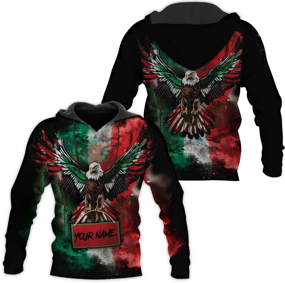 HomeDesign Custom Mexico Shirts Personalized Name Mexican 3D Flag Shirt for Men Women Aztec Unisex US Eagle Pride Camisas