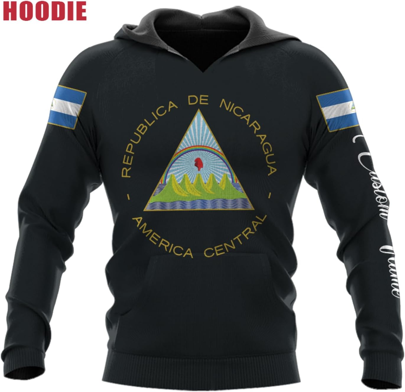 Vybonz Personalized Nicaragua APO Hoodie, Nicaraguan Pride Nicaragua Flag 3D Zip Hoodie Sweatshirt Tshirt Men and Women