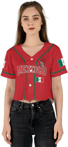 Mostprints Personalized Name Number Mexico Baseball Jersey Croptop Shirt, Mexican Shirts for Women, Mexico Shirts for Women