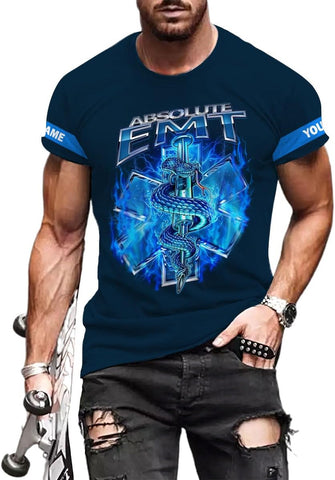 MAPrints Personalized Name EMS 3D Shirt, Emergency Medical Service T-Shirt, Parademic EMT EMS Shirt Size S-5XL for Men Women